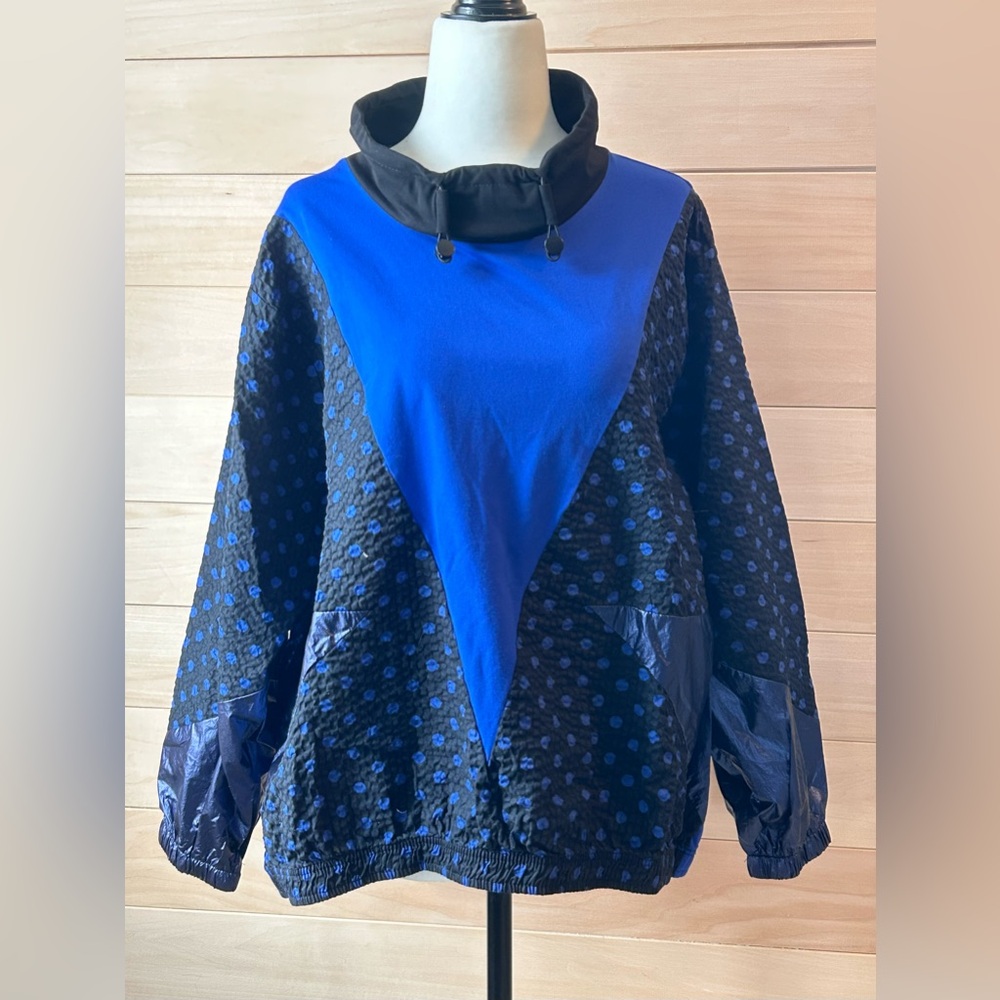 Women's Cobalt & Black Pullover Bomber Jacket windbreaker vintage elastic waist